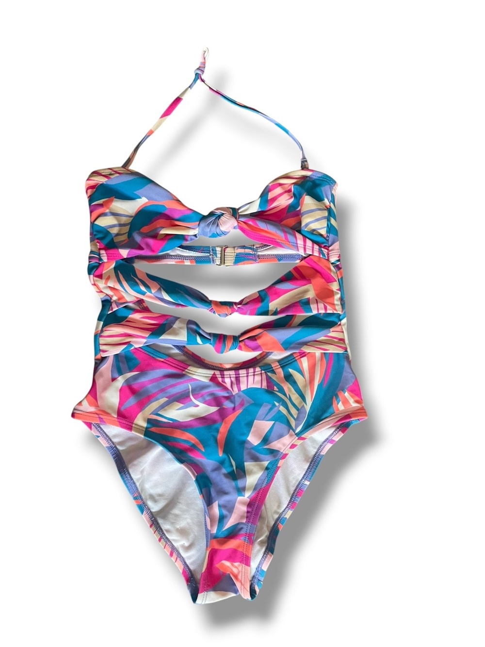 Salt + Cove Tropical Cutout One Piece Swimsuit XS Pink Blue Palm Print